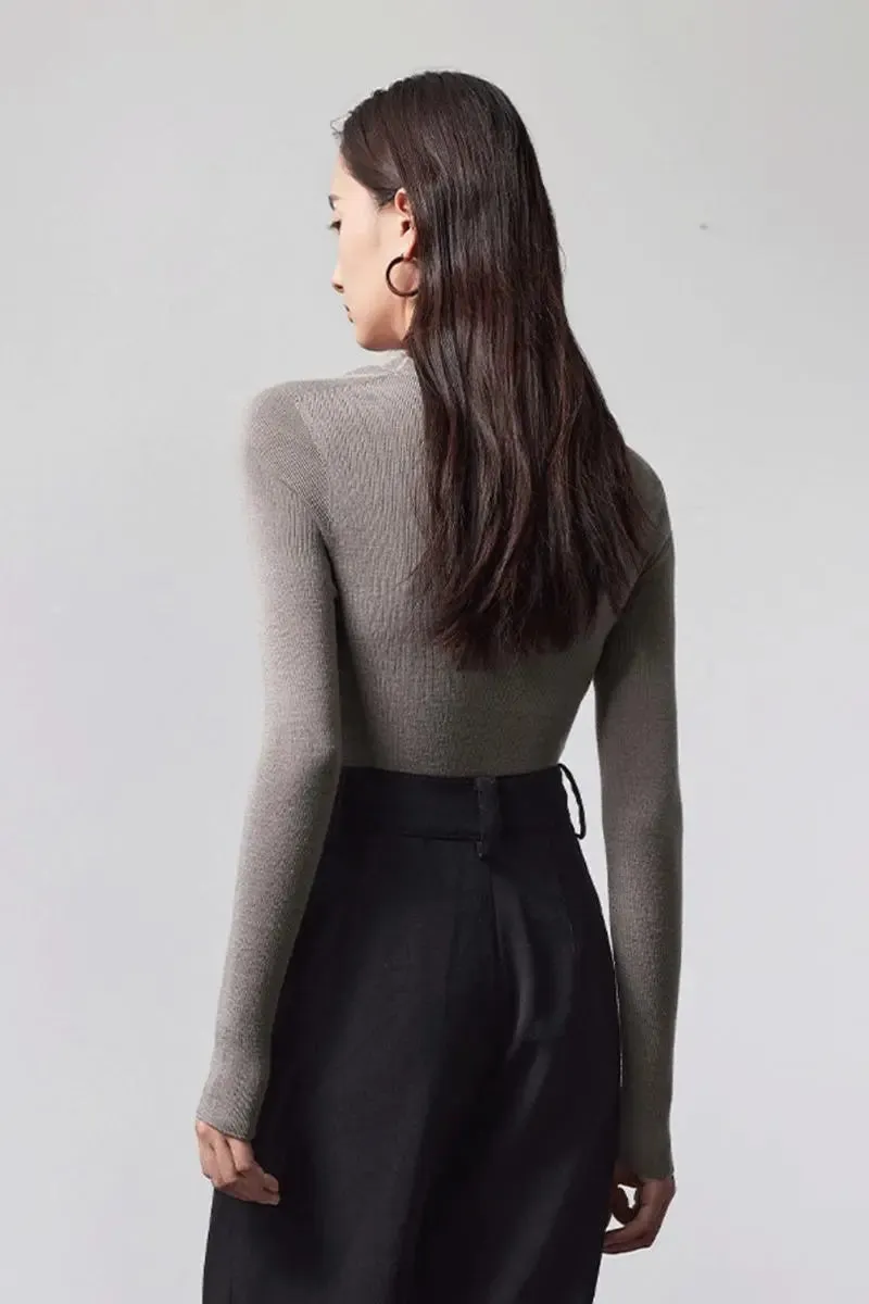 Wool Silk Seamless Knit U Neck Sweater