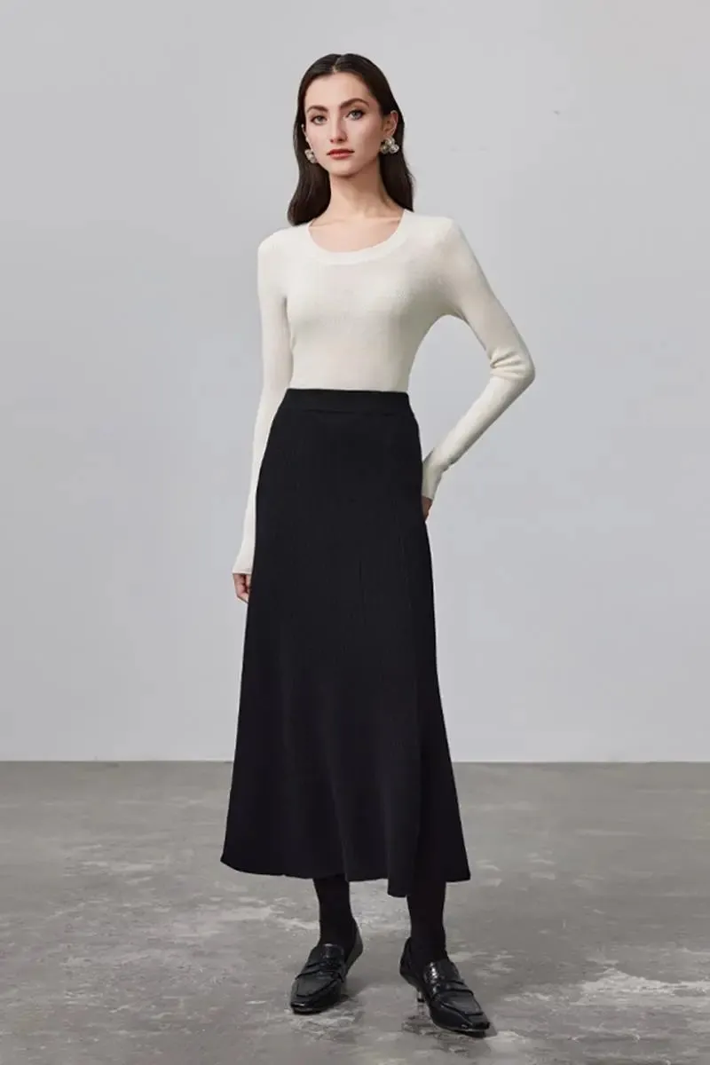 Wool Silk Seamless Knit U Neck Sweater